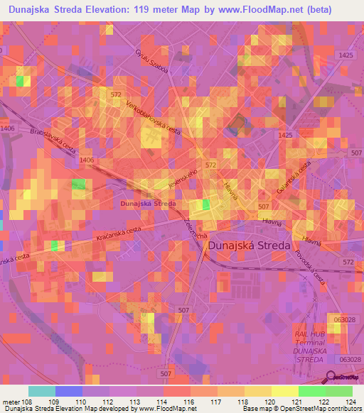 Dunajska Streda,Slovakia Elevation Map