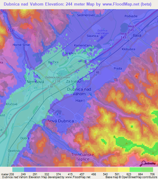 Dubnica nad Vahom,Slovakia Elevation Map