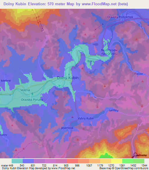 Dolny Kubin,Slovakia Elevation Map