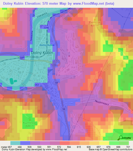 Dolny Kubin,Slovakia Elevation Map