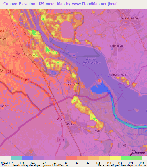 Cunovo,Slovakia Elevation Map
