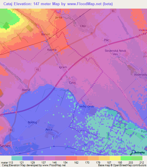 Cataj,Slovakia Elevation Map