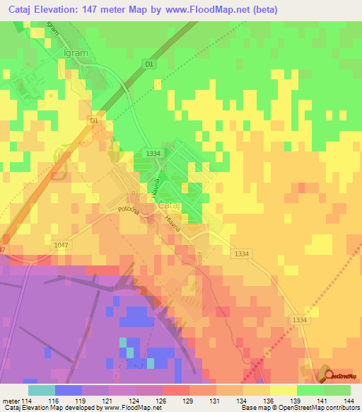Cataj,Slovakia Elevation Map