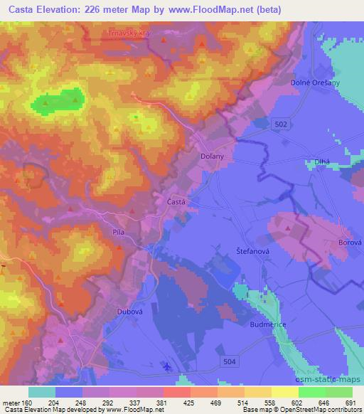 Casta,Slovakia Elevation Map