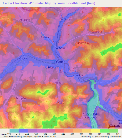 Cadca,Slovakia Elevation Map
