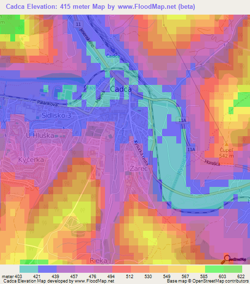 Cadca,Slovakia Elevation Map
