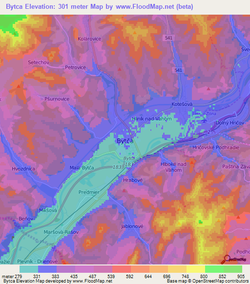 Bytca,Slovakia Elevation Map