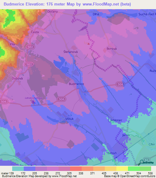 Budmerice,Slovakia Elevation Map