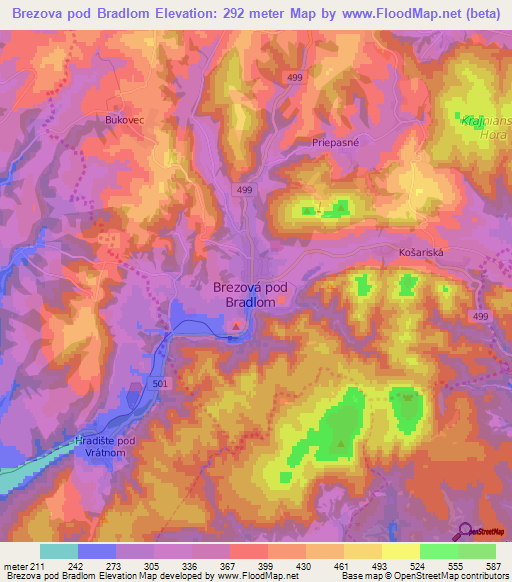 Brezova pod Bradlom,Slovakia Elevation Map