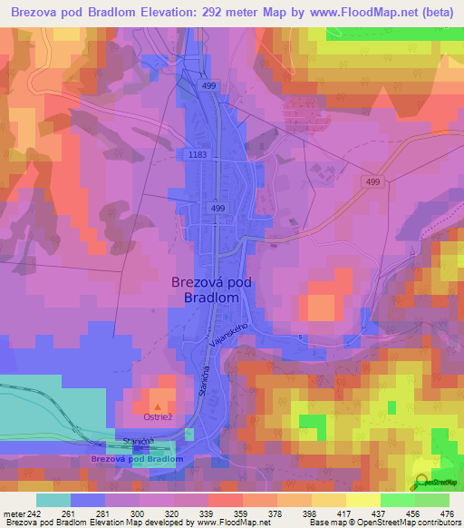 Brezova pod Bradlom,Slovakia Elevation Map