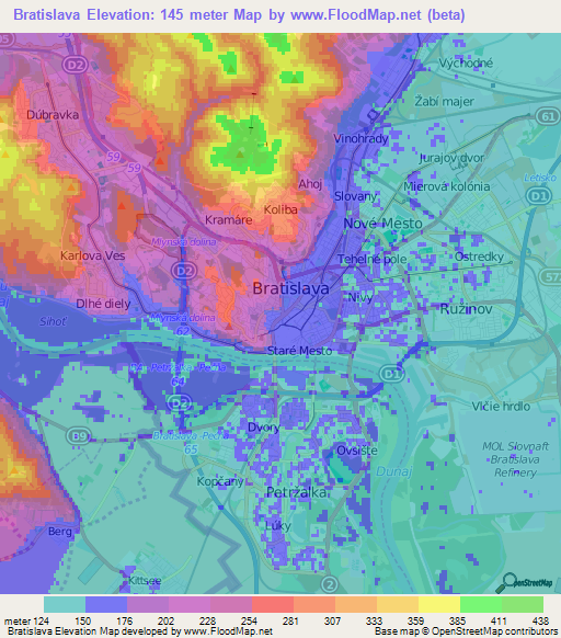 Bratislava,Slovakia Elevation Map
