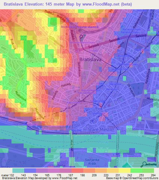 Bratislava,Slovakia Elevation Map