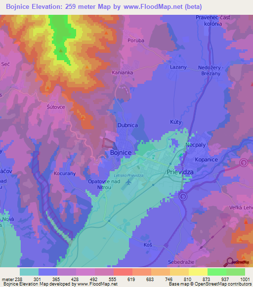 Bojnice,Slovakia Elevation Map