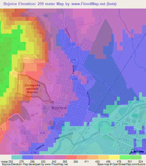 Bojnice,Slovakia Elevation Map