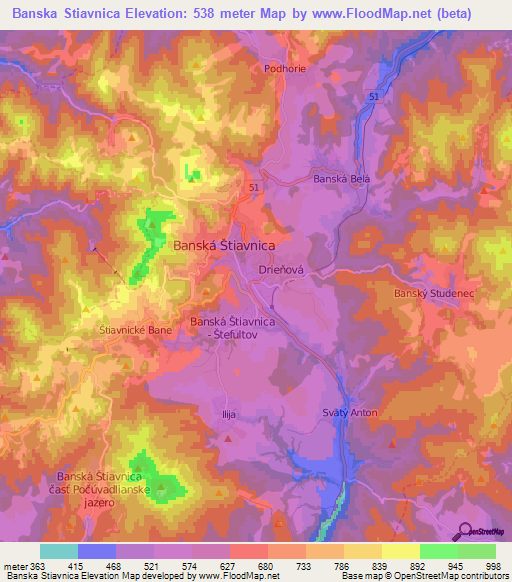 Banska Stiavnica,Slovakia Elevation Map