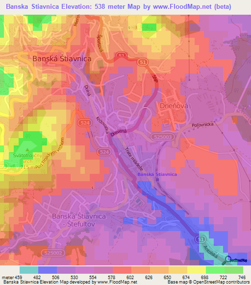 Banska Stiavnica,Slovakia Elevation Map