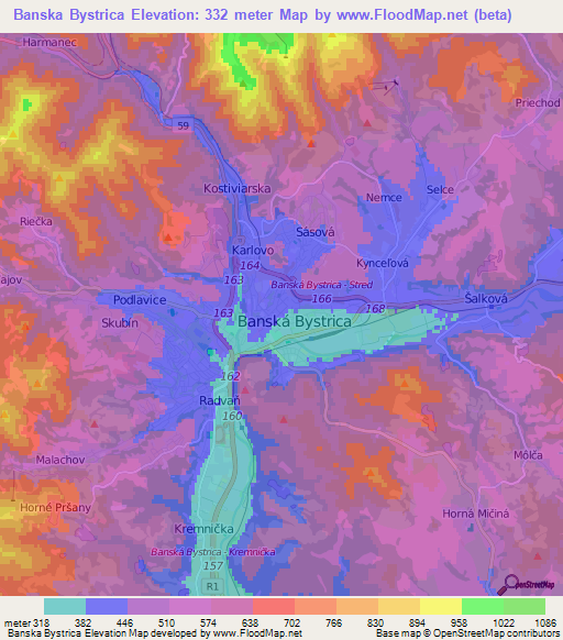 Banska Bystrica,Slovakia Elevation Map