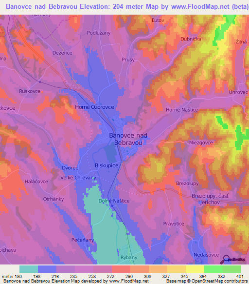 Banovce nad Bebravou,Slovakia Elevation Map
