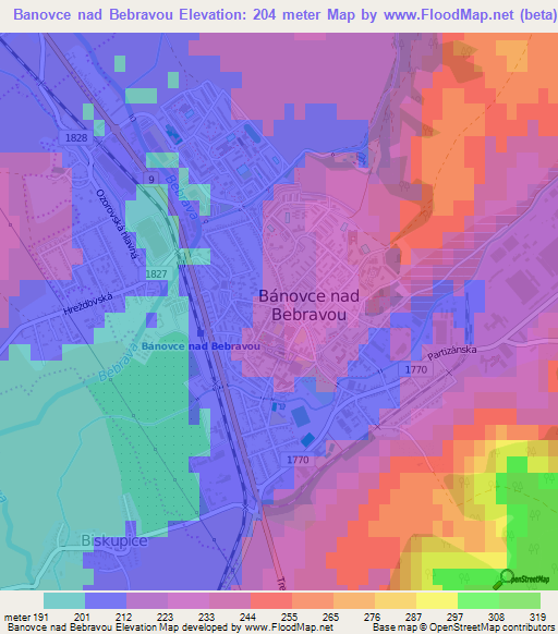 Banovce nad Bebravou,Slovakia Elevation Map