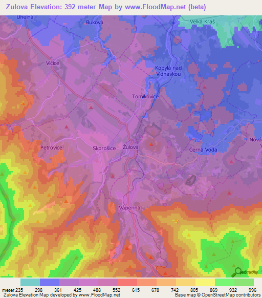 Zulova,Czech Republic Elevation Map
