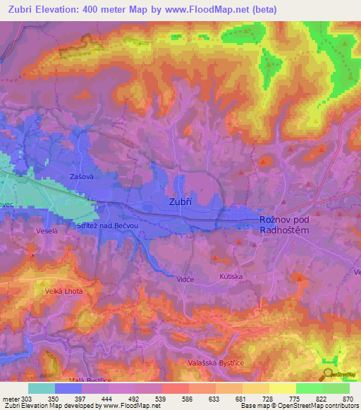 Zubri,Czech Republic Elevation Map
