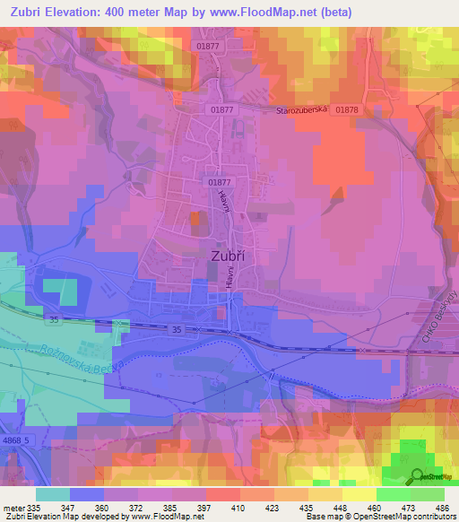 Zubri,Czech Republic Elevation Map
