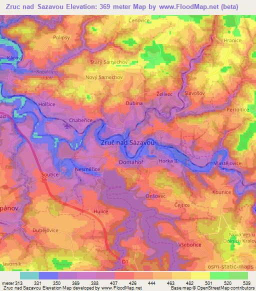 Zruc nad Sazavou,Czech Republic Elevation Map