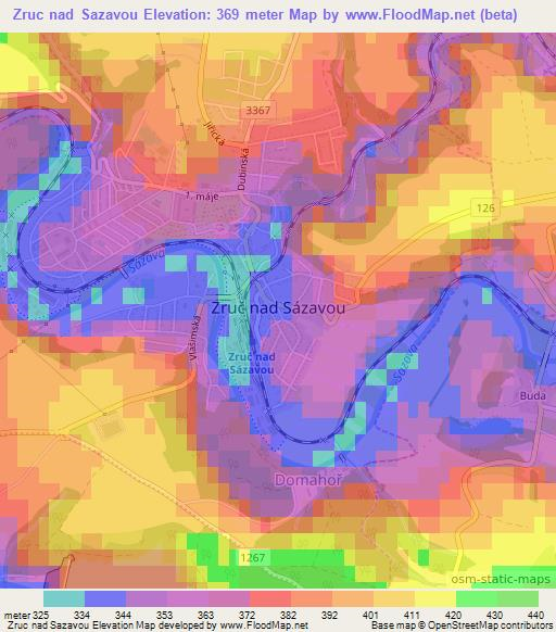 Zruc nad Sazavou,Czech Republic Elevation Map