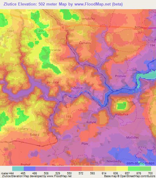 Zlutice,Czech Republic Elevation Map
