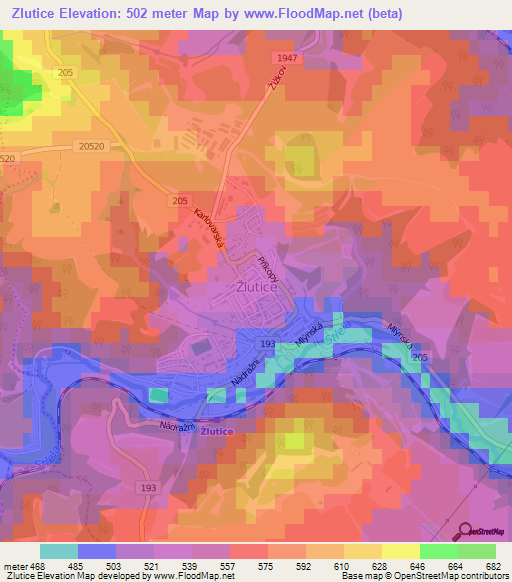Zlutice,Czech Republic Elevation Map