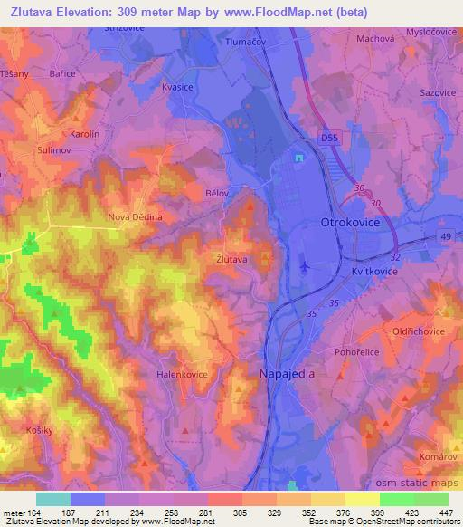 Zlutava,Czech Republic Elevation Map
