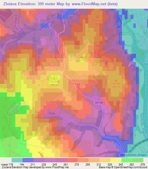 Zlutava,Czech Republic Elevation Map
