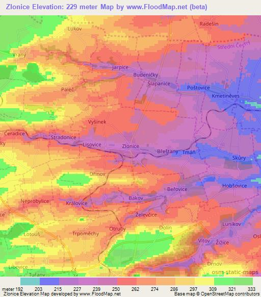 Zlonice,Czech Republic Elevation Map