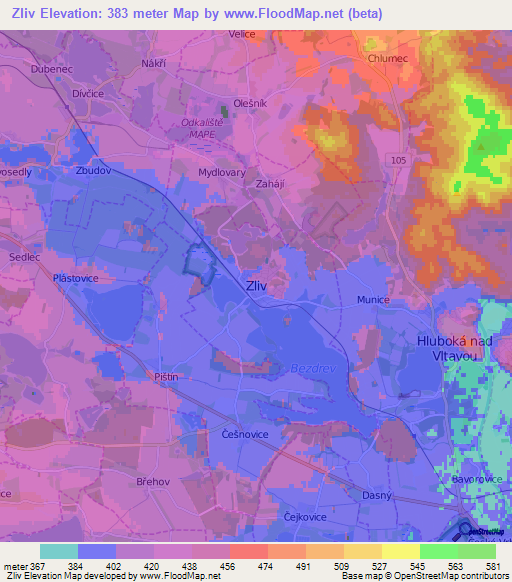 Zliv,Czech Republic Elevation Map