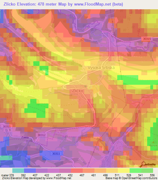 Zlicko,Czech Republic Elevation Map