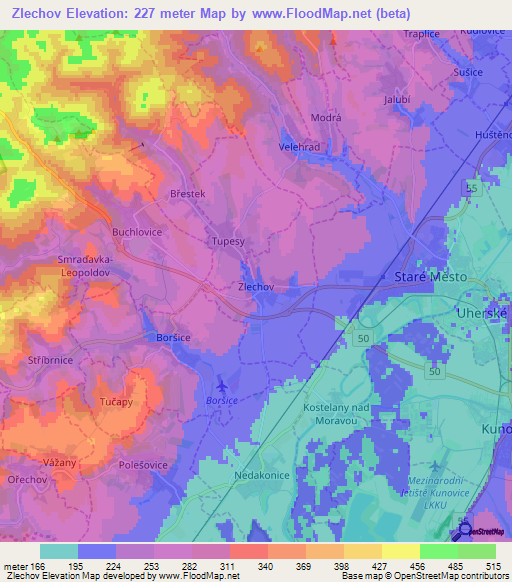 Zlechov,Czech Republic Elevation Map