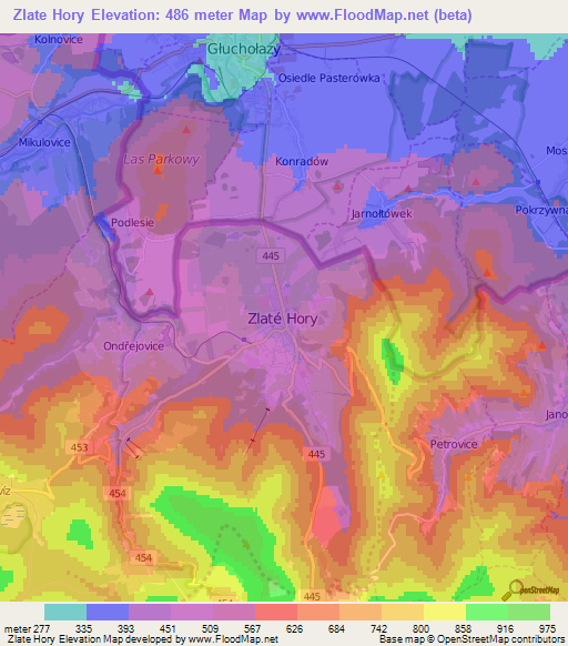 Zlate Hory,Czech Republic Elevation Map