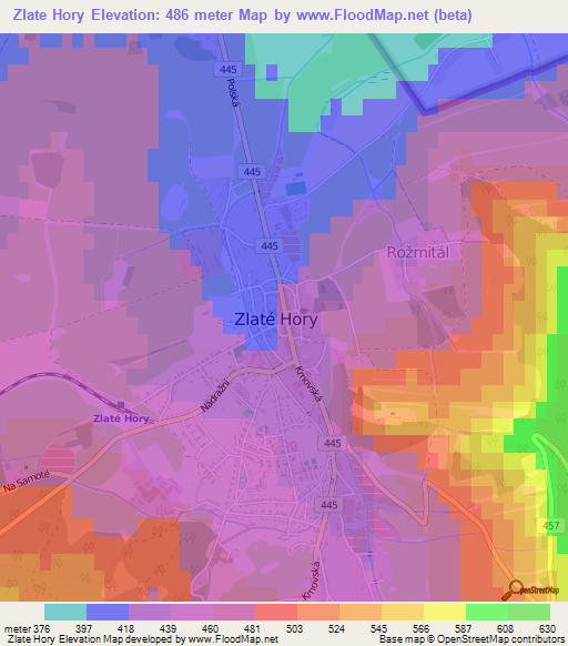 Zlate Hory,Czech Republic Elevation Map