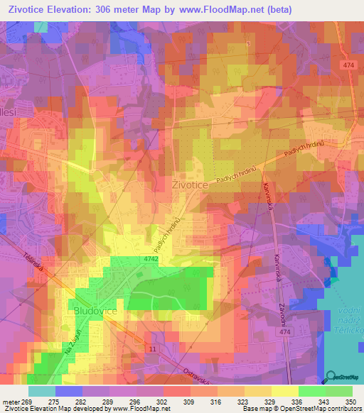 Zivotice,Czech Republic Elevation Map