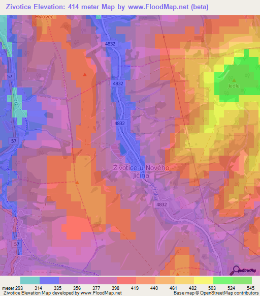 Zivotice,Czech Republic Elevation Map