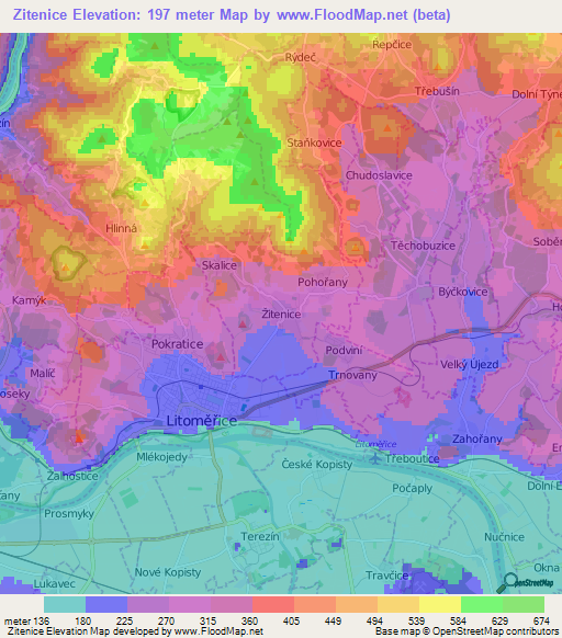 Zitenice,Czech Republic Elevation Map