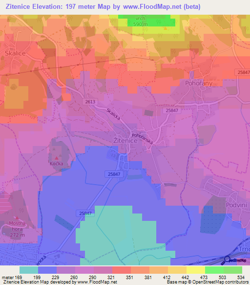Zitenice,Czech Republic Elevation Map