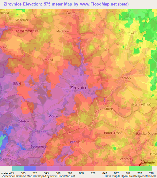 Zirovnice,Czech Republic Elevation Map