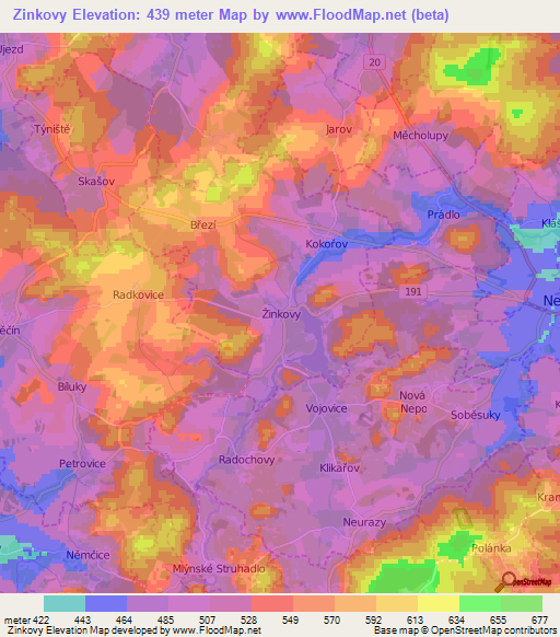 Zinkovy,Czech Republic Elevation Map