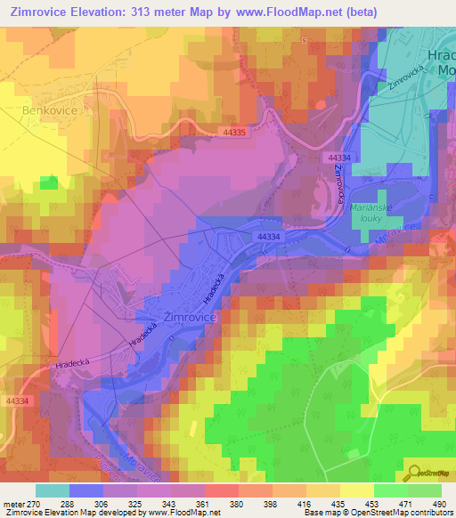 Zimrovice,Czech Republic Elevation Map