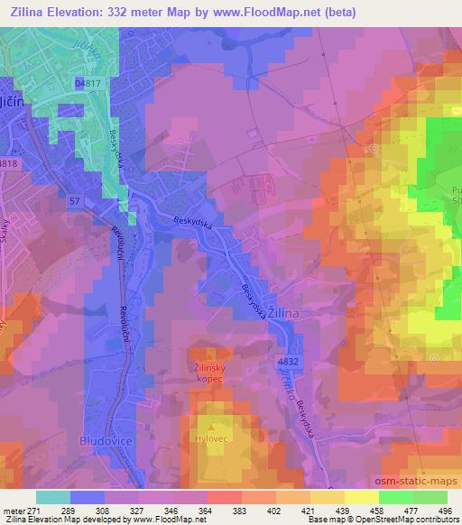Zilina,Czech Republic Elevation Map