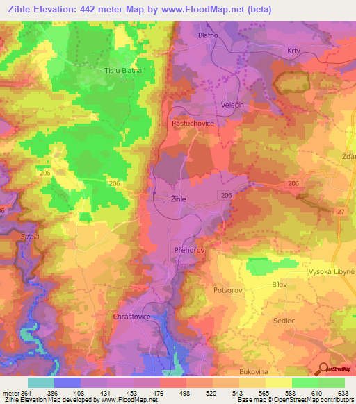Zihle,Czech Republic Elevation Map