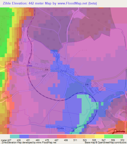 Zihle,Czech Republic Elevation Map