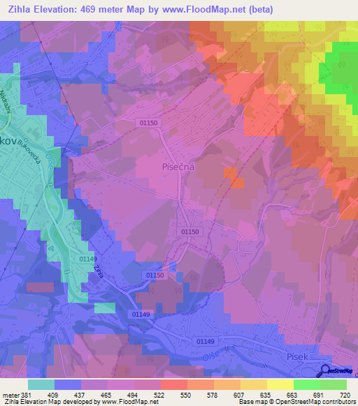 Zihla,Czech Republic Elevation Map