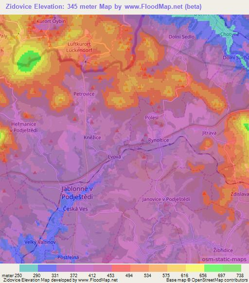 Zidovice,Czech Republic Elevation Map